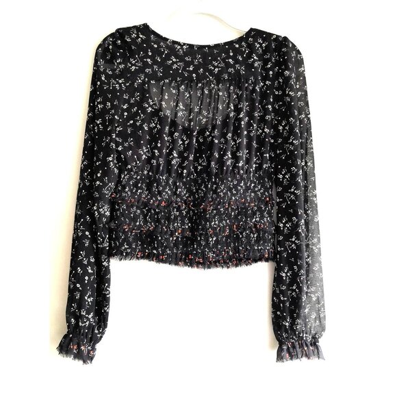 Free People Boho Milkmaid Peasant Night Out Long Sleeve Floral Size Small Blouse - Picture 5 of 9